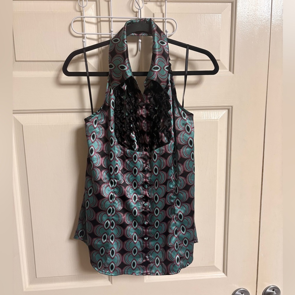 VTG Y2K Bisou Bisou Halter Neck Satin Backless Top
